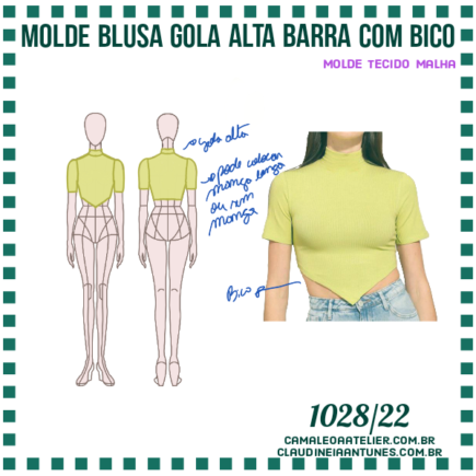 Molde Blusa Gola Alta Barra Bico Camaleoa Atelier De Costura