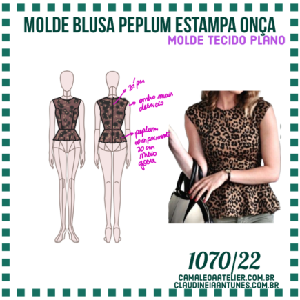 Molde Blusa Peplum Estampa Onça 1070 22 CAMALEOA ATELIER DE COSTURA