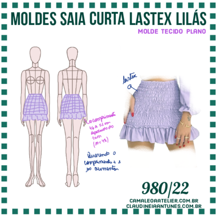 Molde Saia Curta Lastex Lilas Camaleoa Atelier De Costura