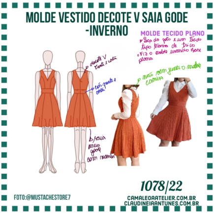 Molde Vestido Curto Decote Laço Costa 1289 23 CAMALEOA ATELIER DE COSTURA