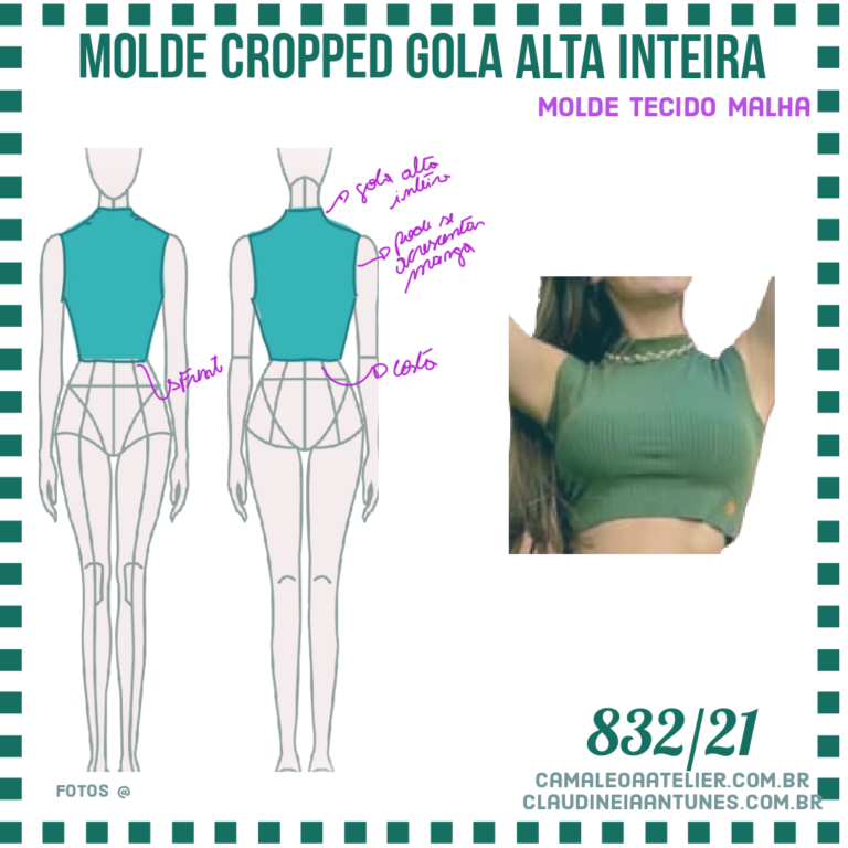 Molde Cropped Gola Alta Inteira 832 21 CAMALEOA ATELIER DE COSTURA