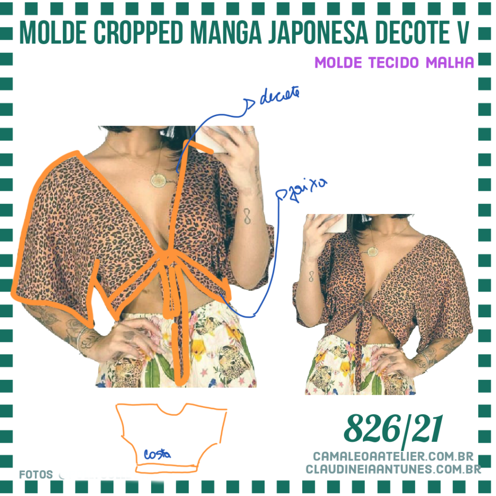 Molde Cropped Manga Japonesa Decote V Camaleoa Atelier De Costura