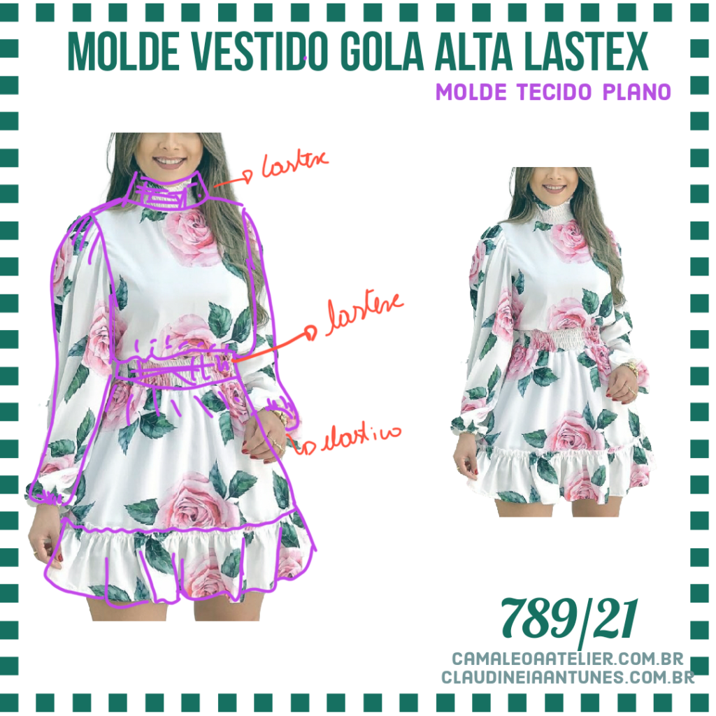 Molde Vestido Gola Alta Lastex 789 21 CAMALEOA ATELIER DE COSTURA