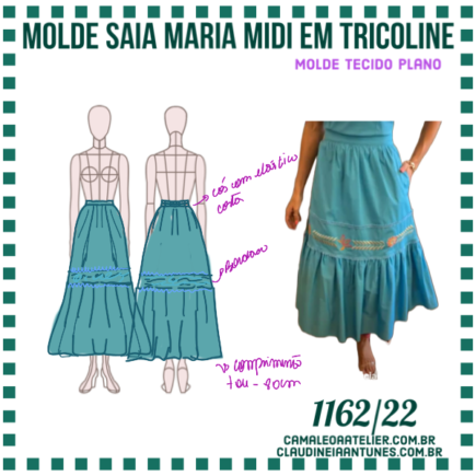 Molde Saia Maria Midi Em Tricoline Camaleoa Atelier De Costura