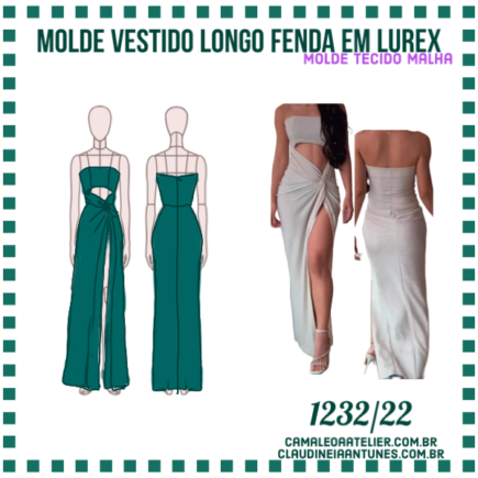 Molde Vestido Longo Fenda Em Malha Lurex Camaleoa Atelier De