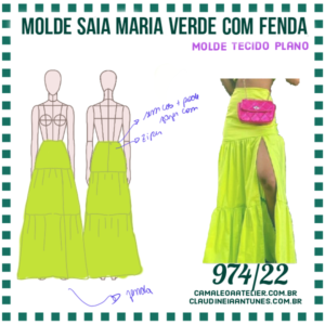 Molde Saia Maria Verde com Fenda 974/22