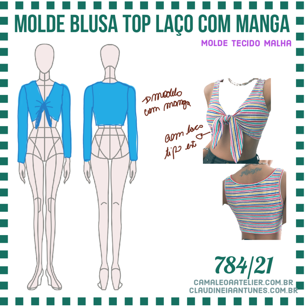 Molde Blusa Top Laço Com Manga 784 21 Camaleoa Atelier De Costura