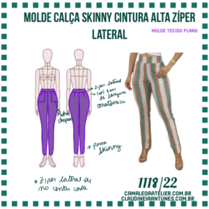 Molde Calça Skinny Cintura Alta Zíper Lateral 1118/22