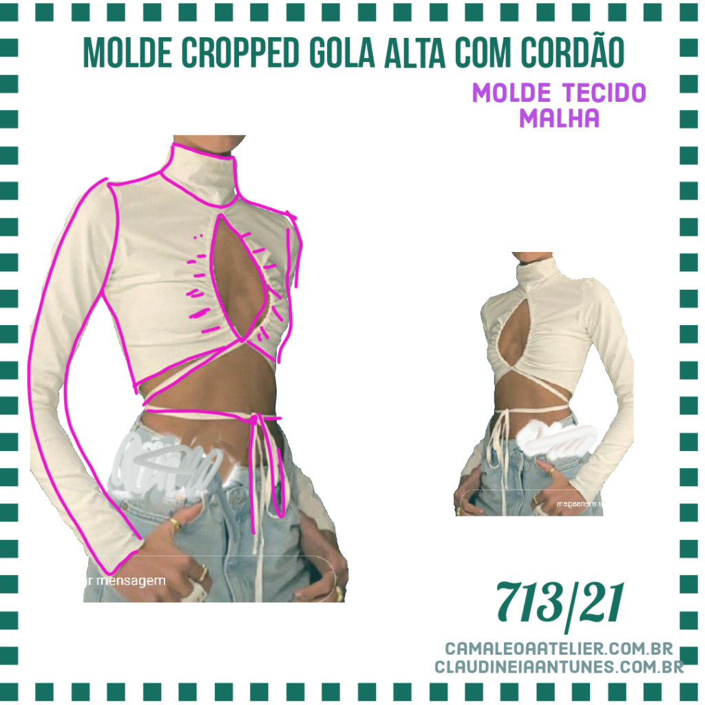 Molde Cropped Gola Alta Com Cordão 713 21 Camaleoa Atelier De Costura