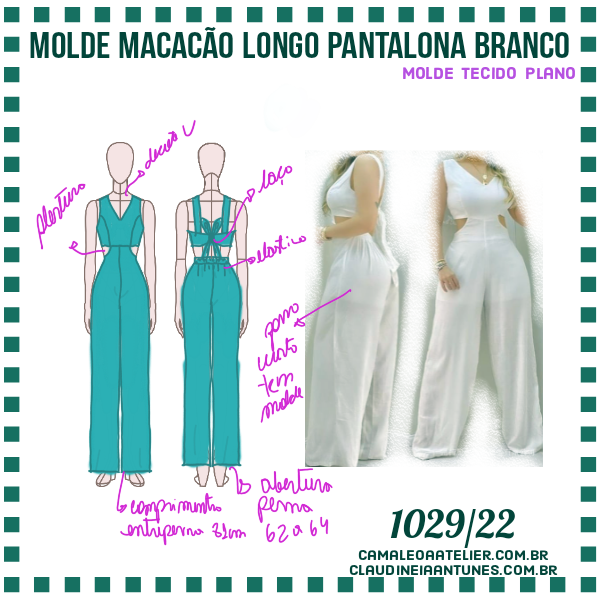 Molde Macacão Longo Pantalona Branco 1029/22 – CAMALEOA ATELIER DE COSTURA