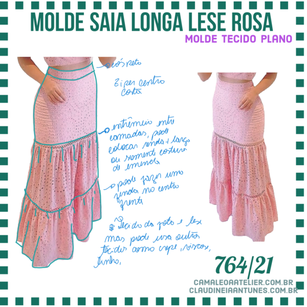 Molde Saia Longa Lese Rosa 764/21