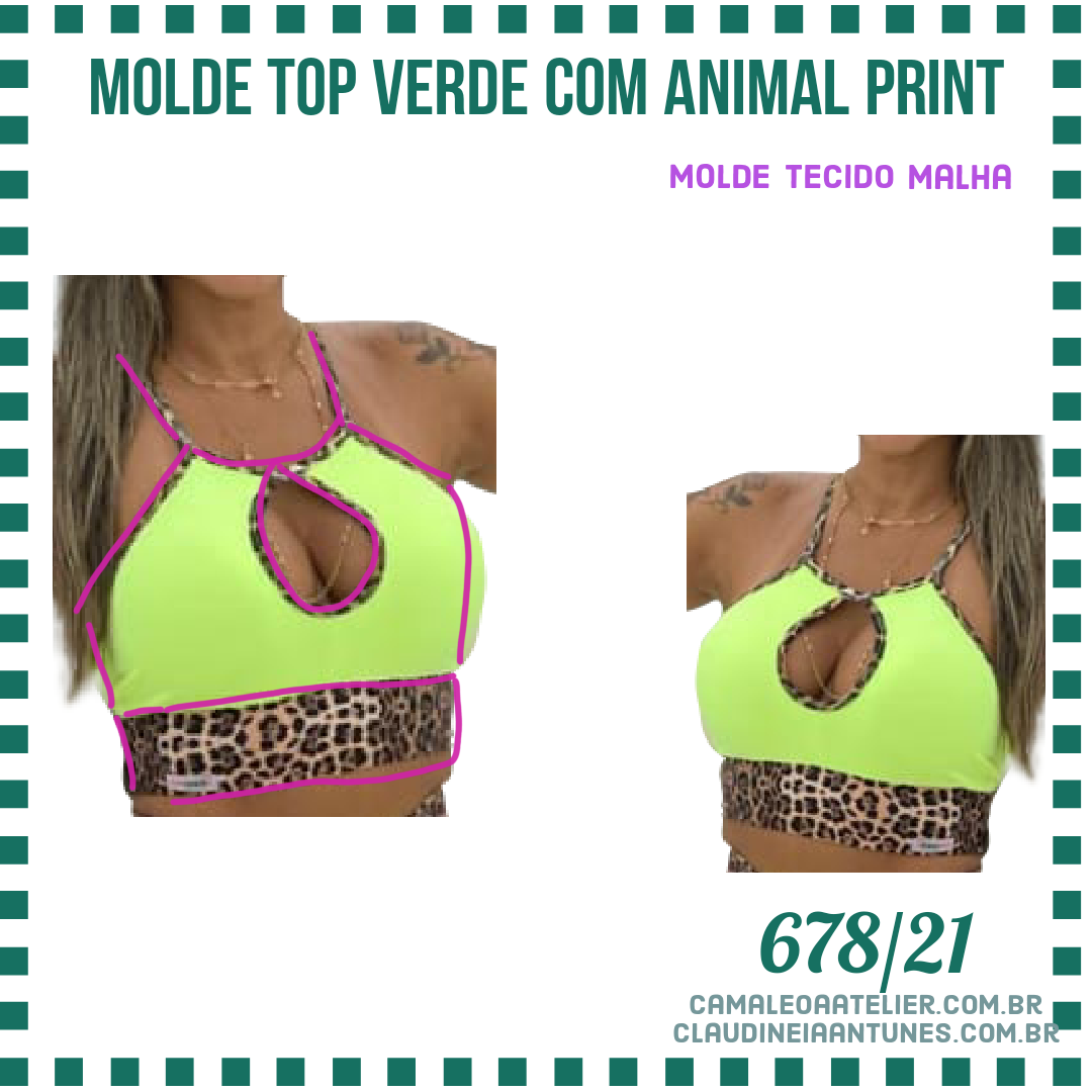 Molde Top Verde com Animal Print 678/21 – CAMALEOA ATELIER DE COSTURA