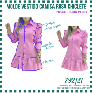 Molde Vestido Camisa Rosa Chiclete 792/21