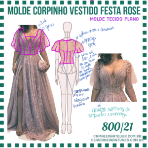 Molde Corpinho Vestido Festa Rose 800/21