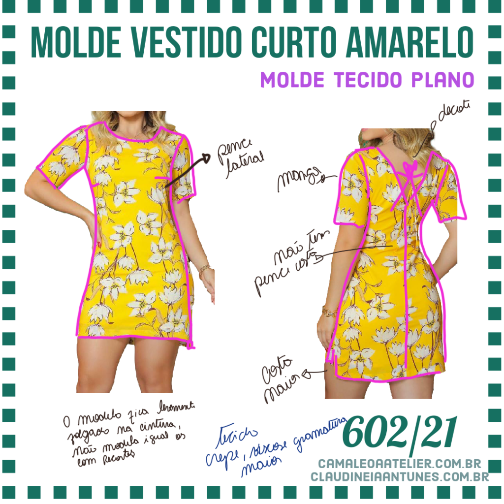 Molde Vestido Curto Amarelo 602/21
