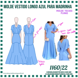 Molde Vestido de Festa Azul Para Madrinha 1160/22