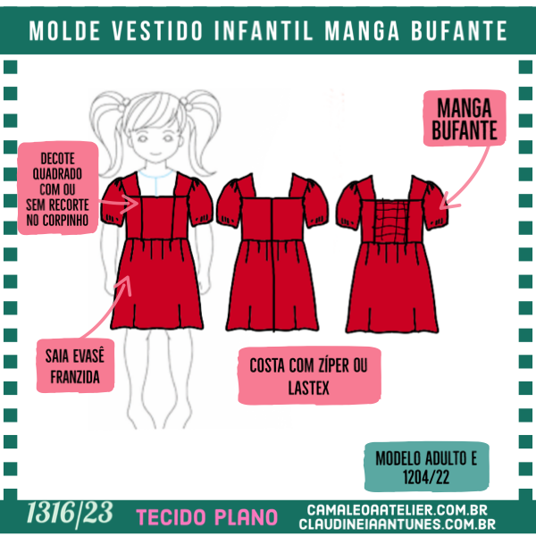 Molde Vestido Infantil Manga Bufante 1316/23