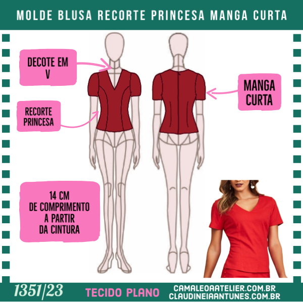 Molde Blusa Recorte Princesa Manga Curta 1351/23