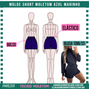 Molde Short Moletom Azul Marinho 1402/23