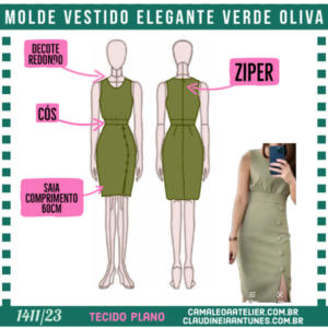 Molde Vestido Elegante Verde Olivia 1411/23