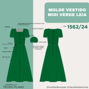 MOLDE VESTIDO MIDI VERDE LEIA-MODA EVANGELICA 1562/24