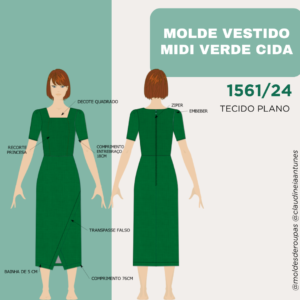 Molde Vestido Midi Verde CIDA- Moda Eevangelica 1561/24