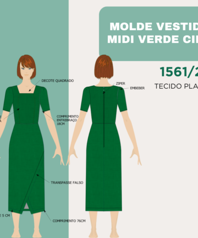 Molde Vestido Midi Verde CIDA- Moda Eevangelica 1561/24