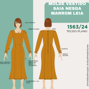 Molde Vestido Marrom Leia-Moda Evangelica 1563/24