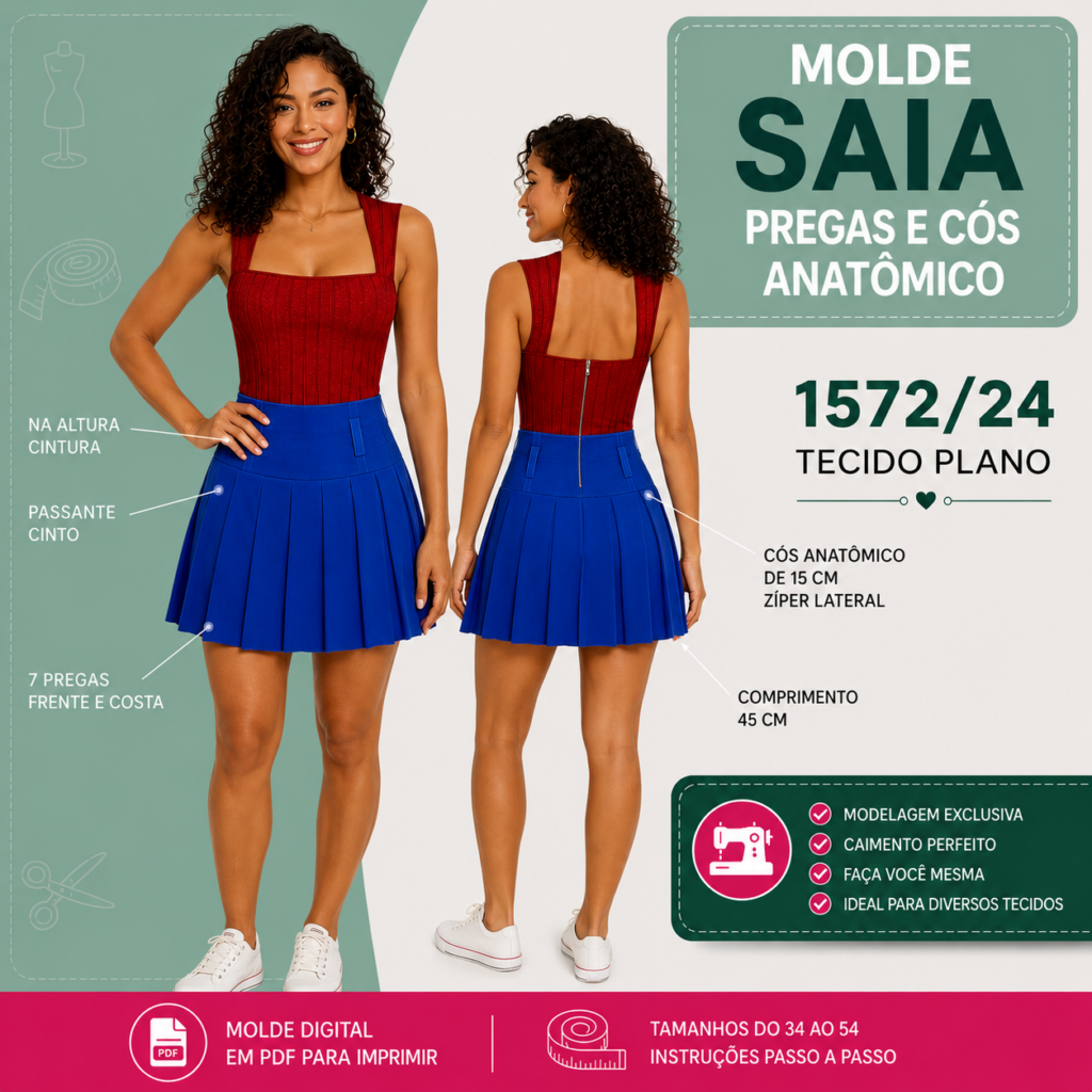 Molde Saia com Pregas e Cos Anatômico Largo 1572/24