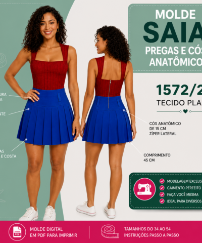 Molde Saia com Pregas e Cos Anatômico Largo 1572/24