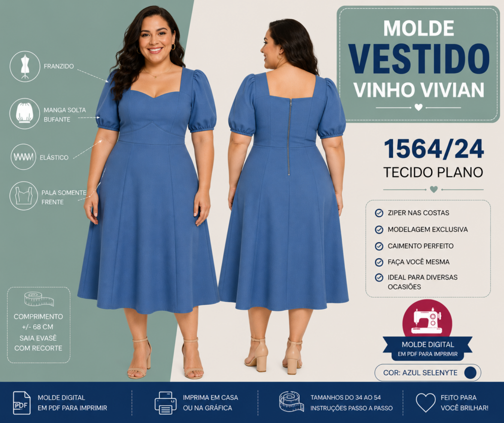 Molde Vestido Vinho Vivian- Molde Evangélica 1564/24
