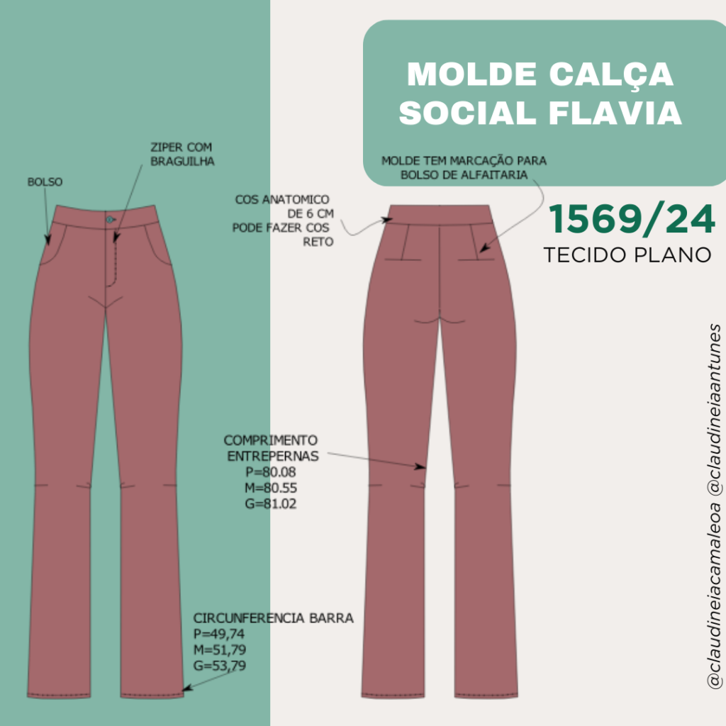 MOLDE CALÇA SOCIAL FEMININA FLAVIA 1569/24