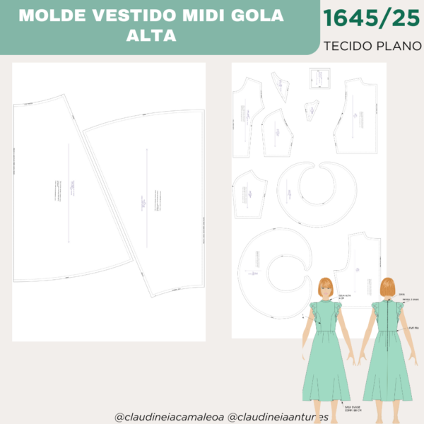 MOLDE VESTIDO MIDI EVASE GOLA ALTA 1645/25 - Image 2