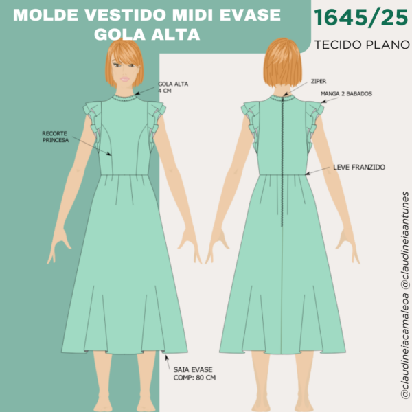 MOLDE VESTIDO MIDI EVASE GOLA ALTA 1645/25