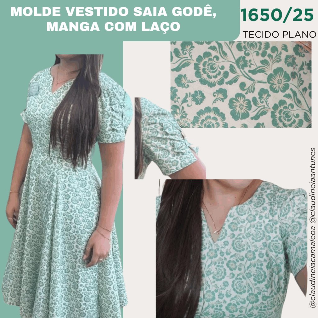 1650/25 MOLDE VESTIDO SAIA GODÊ, MANGA COM LAÇO