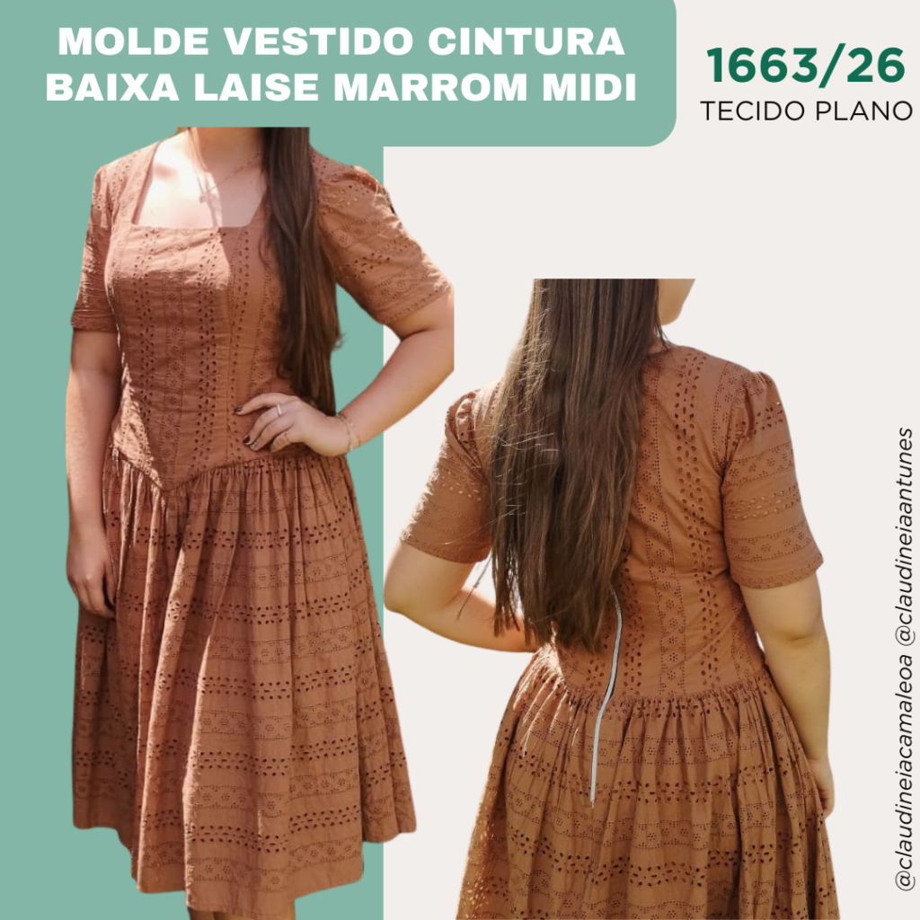 Molde Vestido Cintura Baixa-Laise Marrom-Midi 1663/26