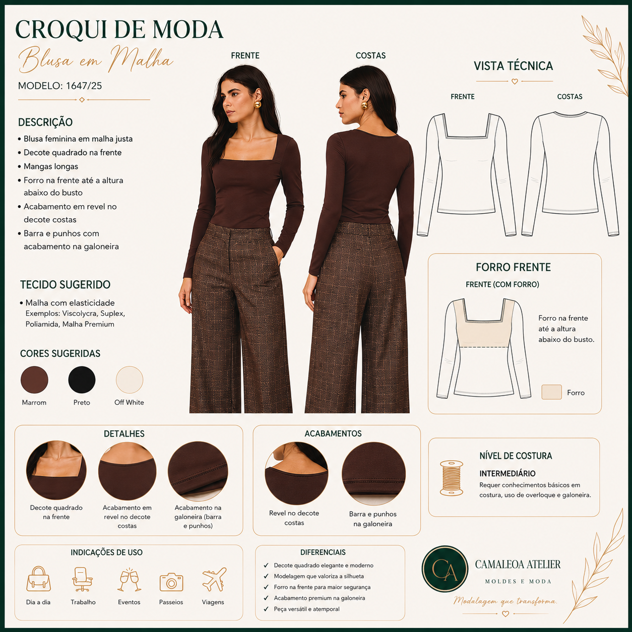 Molde Blusa Malha Decote Quadrado Manga Longa1631/24 - Imagem 3