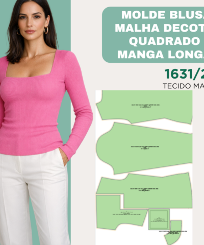 Molde Blusa Malha Decote Quadrado Manga Longa1631/24