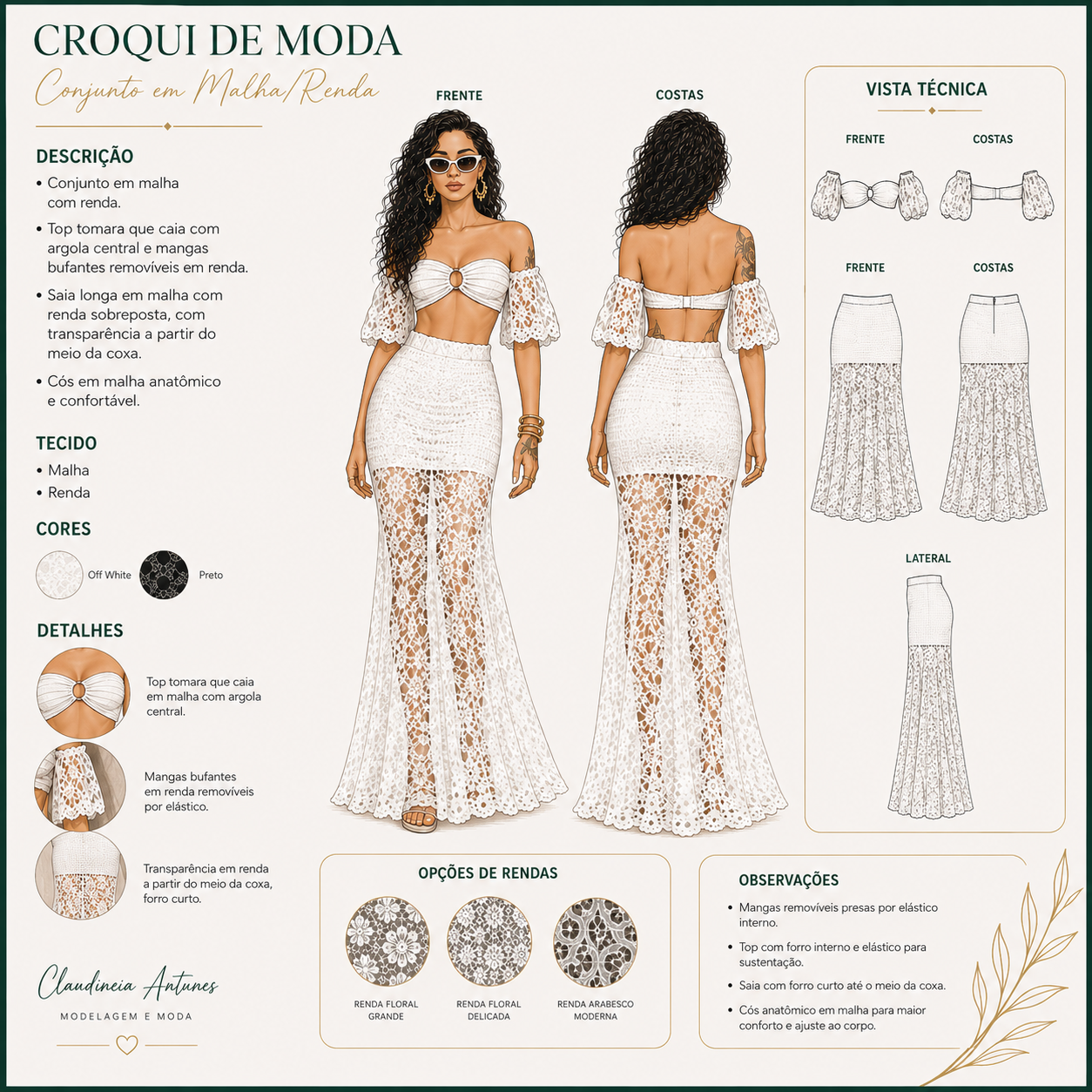 Molde Blusa e Saia Longa em Renda de Malha 1647/25 - Imagem 2