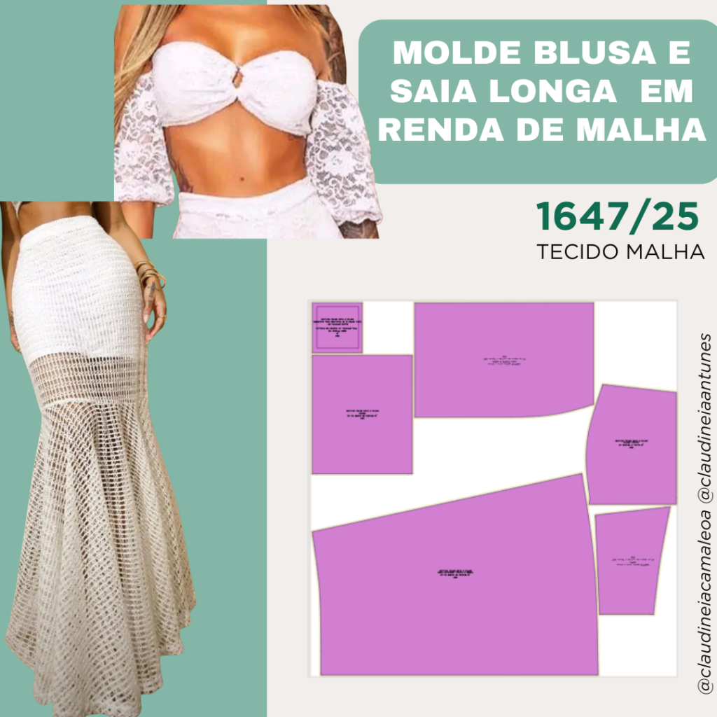 Molde Blusa e Saia Longa  em Renda de Malha 1647/25