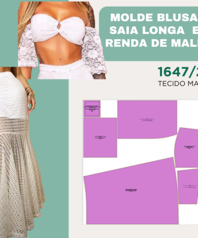 1647/25 Molde Blusa e Saia Longa  em Renda de Malha